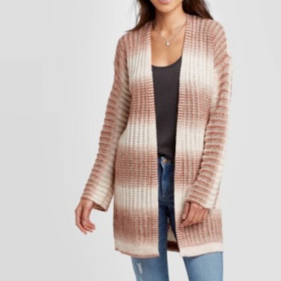 Knox Rose womens 2XL cardigan sweater longline striped pink open front - Picture 1 of 6